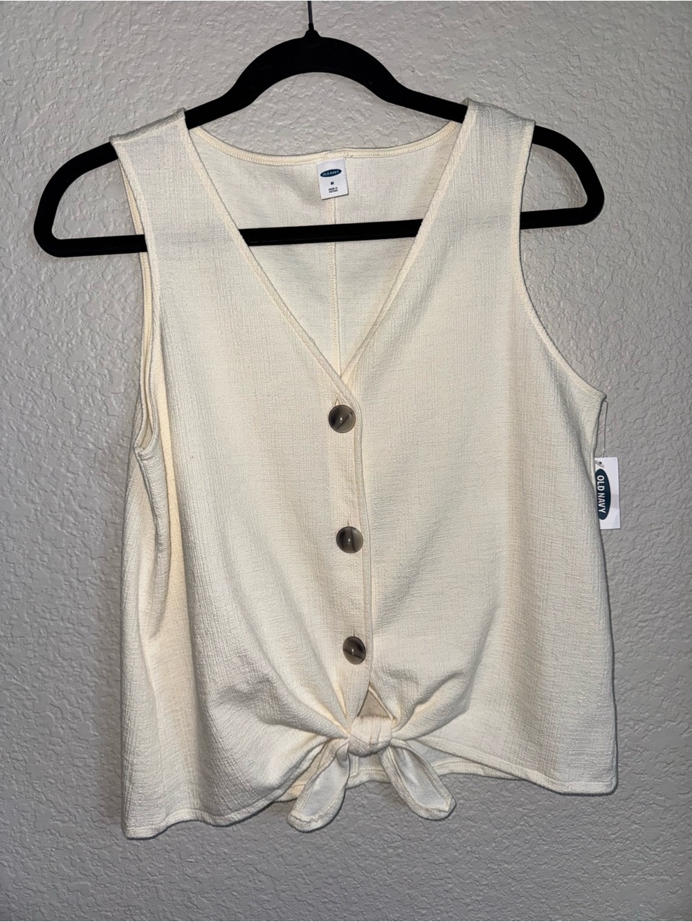 Old Navy Ivory Tie-Front Button V-Neck Sleeveless Top